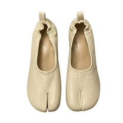 Leather ballet flats featuring a split toe tabi design and a gathered detail - boogzel clothing