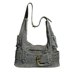 2000s denim buckle shoulder bag boogzel clothing