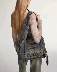 2000s denim buckle shoulder bag boogzel clothing