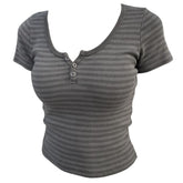 2000s striped henley t-shirt boogzel clothing