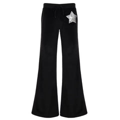 2000s black velour flared pants boogzel clothing