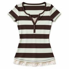 2000s brown and blue striped henley top boogzel clothing