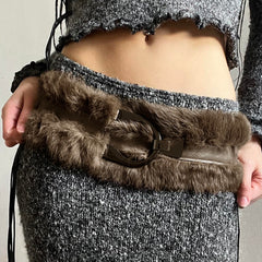 2000s faux fur leather belt boogzel clothing