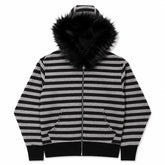 2000s striped faux fur zip up hoodie boogzel clothing