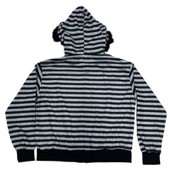 2000s striped faux fur zip up hoodie boogzel clothing