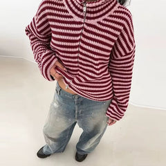 90s striped knit zip-up cardigan boogzel clothing