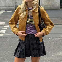90s mustard leather jacket boogzel clothing