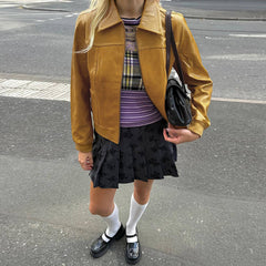 90s mustard leather jacket boogzel clothing