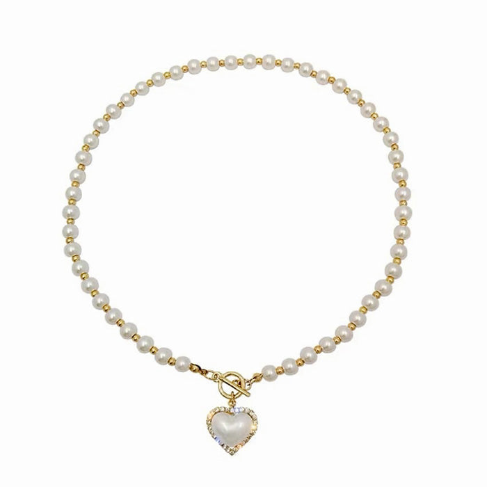 aesthetic heart pearl necklace boogzel apparel