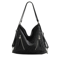 Aesthetic shoulder bag in black with a sleek design and front zipper & stars detail - boogzel clothing