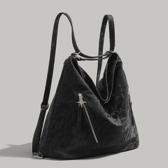 Aesthetic shoulder bag in black with a sleek design and front zipper & stars detail - boogzel clothing