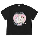 Aesthetic t shirt with a sweet graphic of fluffy kittens and the text Miss You Cute Attack, Good Day boogzel