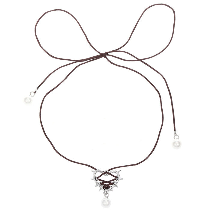 bow lace up heart necklace boogzel clothing
