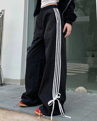 Bow Tie Side Stripe Pants - coquette bowside stripe pants - boogzel clothing
