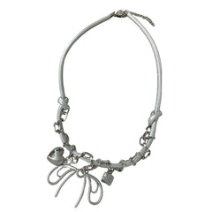 Our Coquette Chunky Necklace features a bold silver chain with bow, heart, and star pendants - boogzel clothing