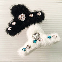 fuzzy rhinestone hair claw boogzel apparel