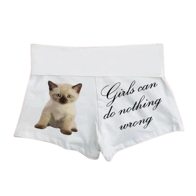 Girls Can Do Nothing Wrong Booty Shorts - cat print mini shorts - y2k shorts - boogzel clothing