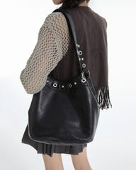 Grommet-Stud-Black-Shoulder-Bag