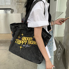 groovy trippy heart denim bag boogzel apparel