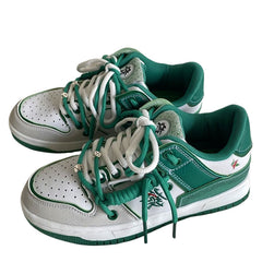 Hieroglyph Embroidery Green Aesthetic Sneakers