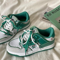 Hieroglyph Embroidery Green Aesthetic Sneakers