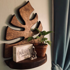plantmom aethetic Monstera Leaf Wooden Shelf boogzel apparel
