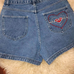 No Excuses Embroidery Denim Shorts boogzel apparel