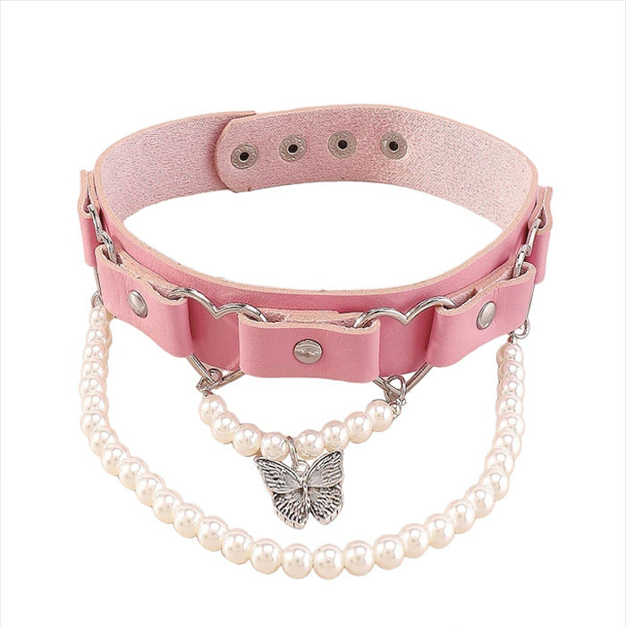 pink pearl butterfly choker boogzel apparel