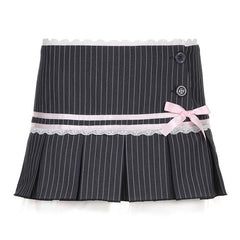 Coquette Pinstripe Micro-Mini Skirt with pink ribbon and bow - boogzel clothing