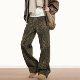 These aesthetic oversized jeans feature a leopard pattern and wide-leg design - boogzel clothing