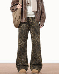 These aesthetic oversized jeans feature a leopard pattern and wide-leg design - boogzel clothing