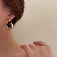 Vintage Aesthetic Black Stone Earrings - boogzel clothing