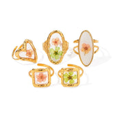 Cottagecore Vintage Dried Flowers Ring Set - boogzel clothing