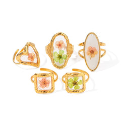Cottagecore Vintage Dried Flowers Ring Set - boogzel clothing