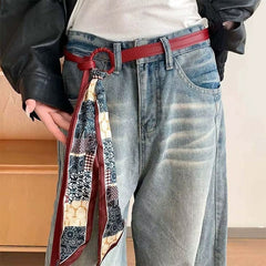 aesthetic patchwork silk tie belt boogzel clothing