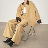 aesthetic beige denim pants and jacket set boogzel clothing