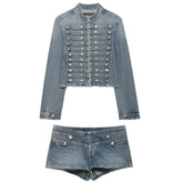 aesthetic denim jacket and shorts set boogzel clothing