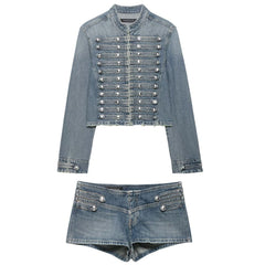 aesthetic denim jacket and shorts set boogzel clothing