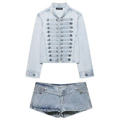 aesthetic denim jacket and shorts set boogzel clothing