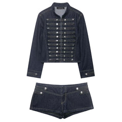 aesthetic denim jacket and shorts set boogzel clothing