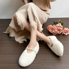 aesthetic faux fur mary jane flats boogzel clothing