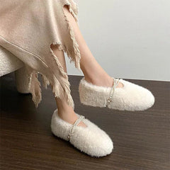 aesthetic faux fur mary jane flats boogzel clothing