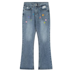 aesthetic flower embroidery jeans boogzel clothing