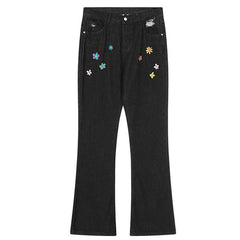 aesthetic flower embroidery jeans boogzel clothing