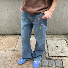 aesthetic flower embroidery jeans boogzel clothing
