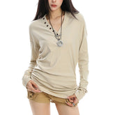 aesthetic loose fit button v neck top boogzel clothing