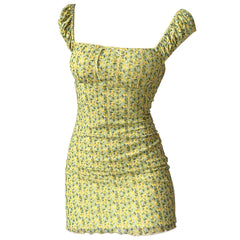 amalfi lemon ruched mini dress boogzel clothing