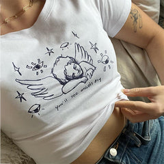 angel print crop top boogzel clothing
