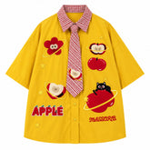 apple embroidered short sleeve tie shirt boogzel clothing
