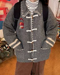 apple embroidery grey cardigan boogzel clothing